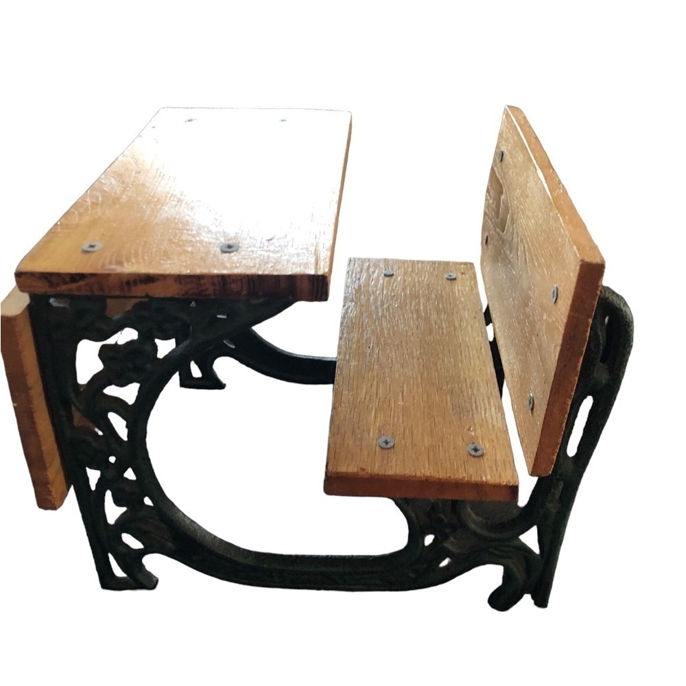 VTG Wood & Cast Iron Doll School Bench Desk Sturdy Brown Green 8”LX7.5”H - Picture 6 of 8